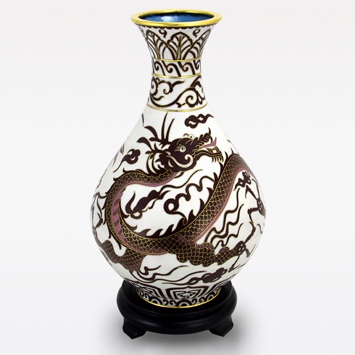 京锐景泰蓝10寸玉壶春祥龙瓶