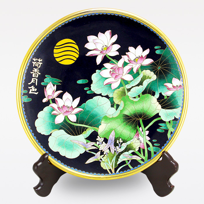 京锐景泰蓝12寸荷香月色盘