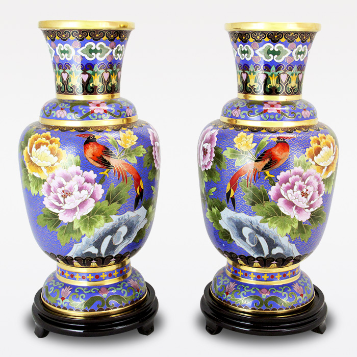 京锐景泰蓝12寸花鸟六线瓶套件
