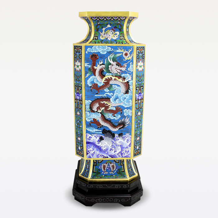 京锐景泰蓝22寸龙凤呈祥四方尊