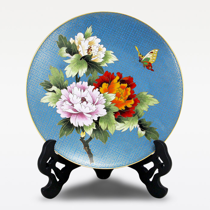 京锐景泰蓝10寸牡丹盘