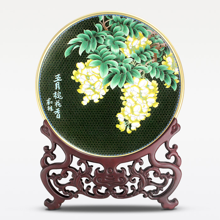 京锐景泰蓝15寸五月槐花香盘