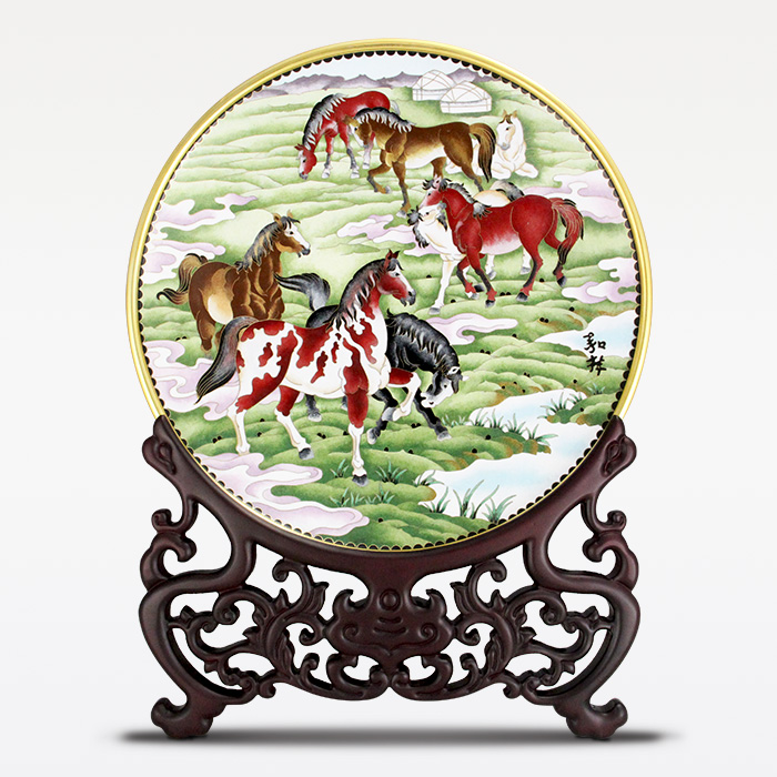 京锐景泰蓝15寸群马盘